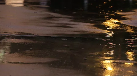 Rain drops on pavement at night Stock Footage 49621023