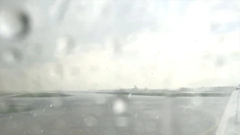 Rain Drops On Plane Window, Plane Wing Stock Footage 99970099