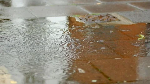 Rain drops in puddle with reflections of people Stock Footage 44011195
