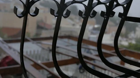Rain Drops On A Railing Stock Footage 88967632