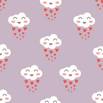 Rain drops of red hearts in the white clouds vector illustration Stock-Illustration