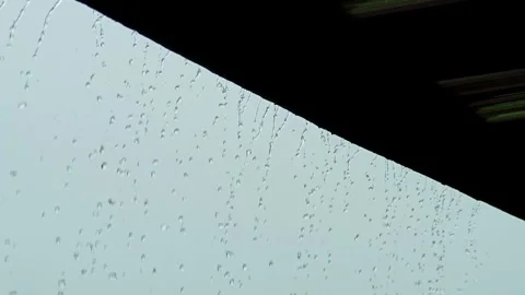 Rain drops from roof. Thunderstorm. Stock Footage 309997352