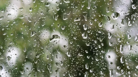 Rain drops running down on of a window glass. Stock Footage 110695019