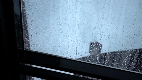 Rain drops slowly flow down the transparent roof window, close-up Vidéo 85037249