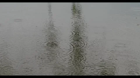 Rain Drops Slowly Into The Water Stock Footage 307066755