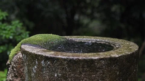Rain Drops Stone Basin Stock Footage 154883803