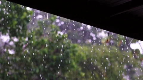 Rain drops on the terrace. Slow motion Stock Footage 92287152