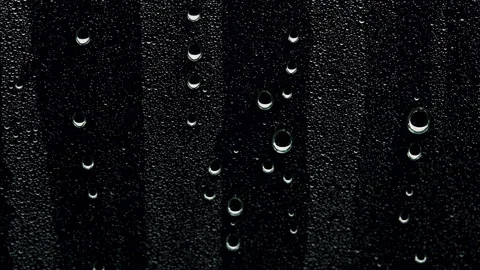 Rain Drops Trickling Down Dark Window Glass, Close Up Stock Footage 346080672