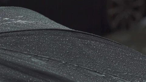 Rain drops on umbrella - Extreme close up Stock Footage 93208278