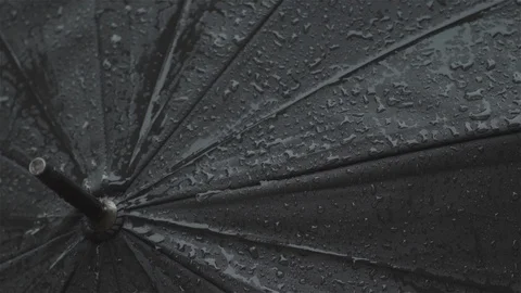 Rain drops on umbrella - Extreme close up Stock Footage 93208326