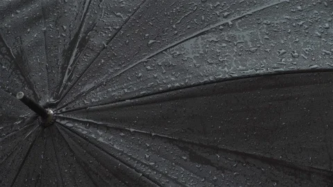 Rain drops on umbrella - Extreme close up Stock Footage 93208389