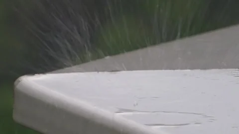 Rain drops on a white ledge melancholic with usable audio of city and rain Stock Footage 150825331