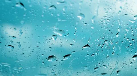 Rain Drops On Window. Atmospheric Effect With Raindrops Stock Photos