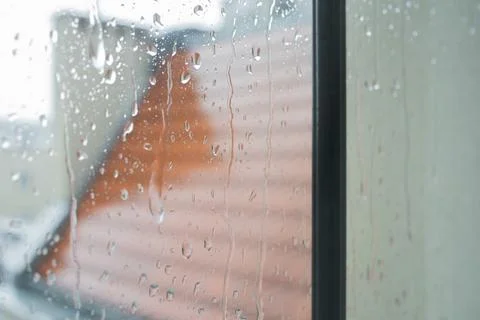 Rain drops on the window close up background Foto stock