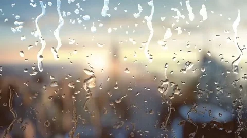 Rain drops on window. Close up view. Video stock 75424957