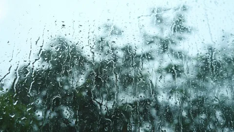 Rain drops on the window glass Isolated from the tree background. Video stock 129362706