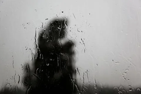 Rain drops on the window glass. Stock Photos