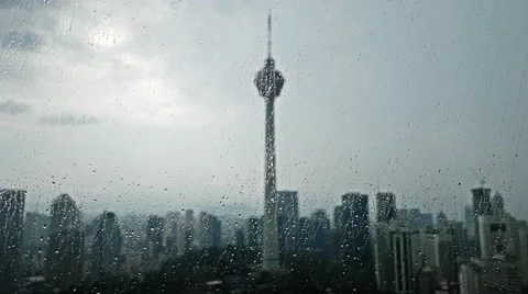 Rain drops on window in scyscrapper Stock Footage 58928954