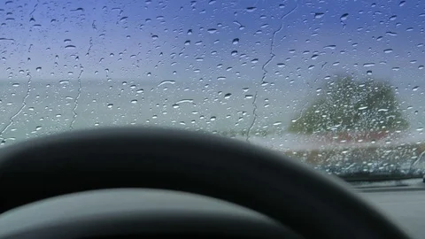 Rain drops on windshield car Stock Footage 92705775