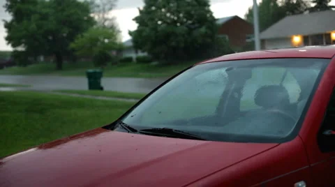 Rain during storm on windshield of car Stock-Footage 6523821