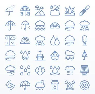 Rain Essential Vector Set including 36 Detail Enhanced Bold Line High Resol.. Stock Illustration