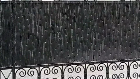 Rain falling on black iron gate. Vídeos de archivo 346244962