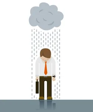Rain falling on businessman from cloud Stock Illustration