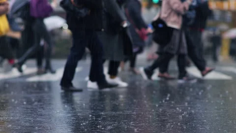 Rain falling in the city, raining in the city and people Stock Footage 161873787