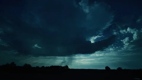Rain Falling from a Cloud on a Moon Lit Night with Stars Time Lapse Stock Footage 96751209