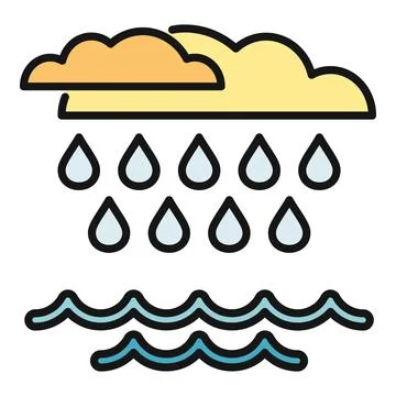 Rain falling from clouds into ocean water Stock Illustration