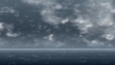 Rain Falling on Dark Water Surface Under Cloudy Sky Loop Stock Footage 341558540