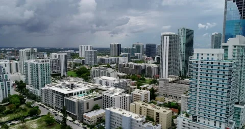 Rain falling in the distance over Miami Stock Footage 156978375