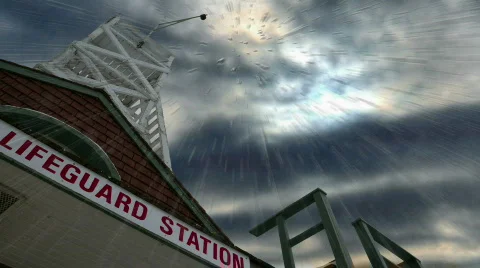Rain Falling Down at Life Guard Station Stock Footage 644118