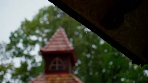 Rain falling down in park with old building on background 스톡 동영상 161087776