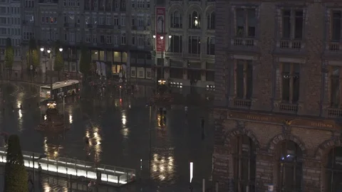 Rain Falling During Night Time.Scattered Thunderstorms In Belgium Low Stock Footage 106424227