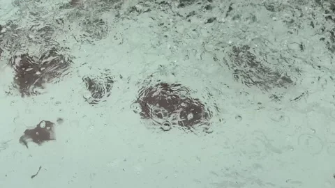 Rain falling on the fountain pool, 4k video Stock Footage 248083237