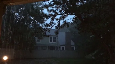 Rain Falling at the Front Door, Looking Across at Neighbors Stock Footage 78881465