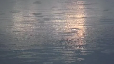 Rain falling on interesting reflections on flat water surface Stock Footage 264786426