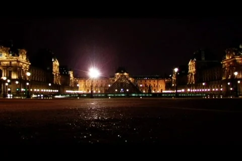 Rain falling on the Louvre in Paris Stock Footage 110856