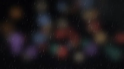 Rain Falling Over Blurred Colorful Lights Background Motion Graphic Video stock 347964294