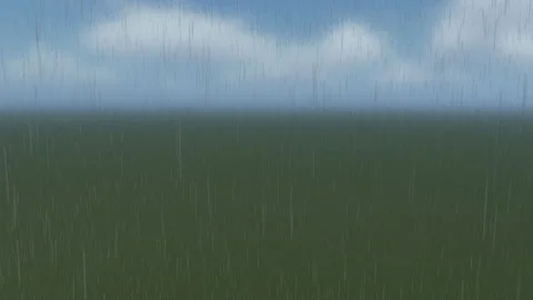 Rain Falling Over Green Field Blue Sky 库存影片 339828148