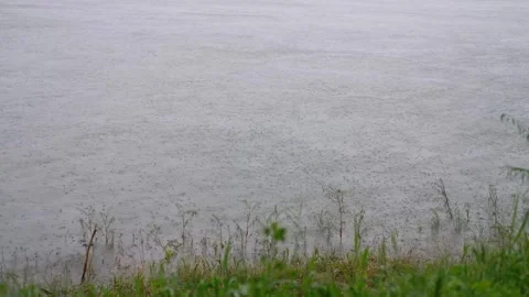 Rain Falling Over Mountain Lake Campsite, Scenic Wilderness Stock Footage 326208762