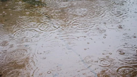 Rain Falling in Puddle on Flooded Street Video Stock Footage 343891163
