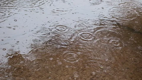 Rain Falling in Puddle on Flooded Street Video Stock Footage 343891804