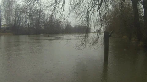 Rain falling on a river in Sweden Stock Footage 33684196