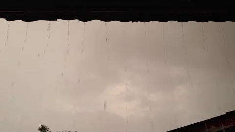 Rain falling from roof edge on a cloudy day with natural light for moody at.. Stock Footage 325411657