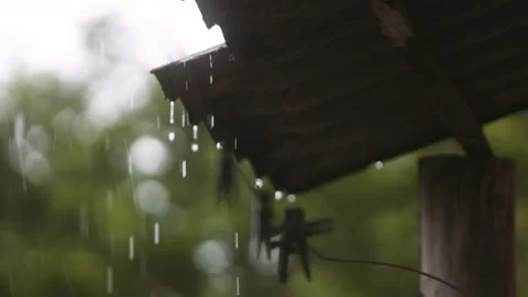 RAIN FALLING IN THE ROOF Video stock 148215078
