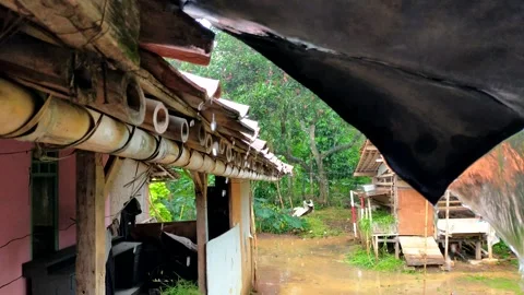 Rain falling from the roof of the house Stock Footage 285196664
