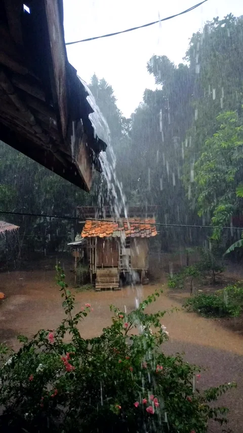 Rain falling from the roof of the house Stock Footage 291644989