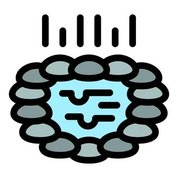 Rain falling on small artificial pond decorated with stones Stock Illustration